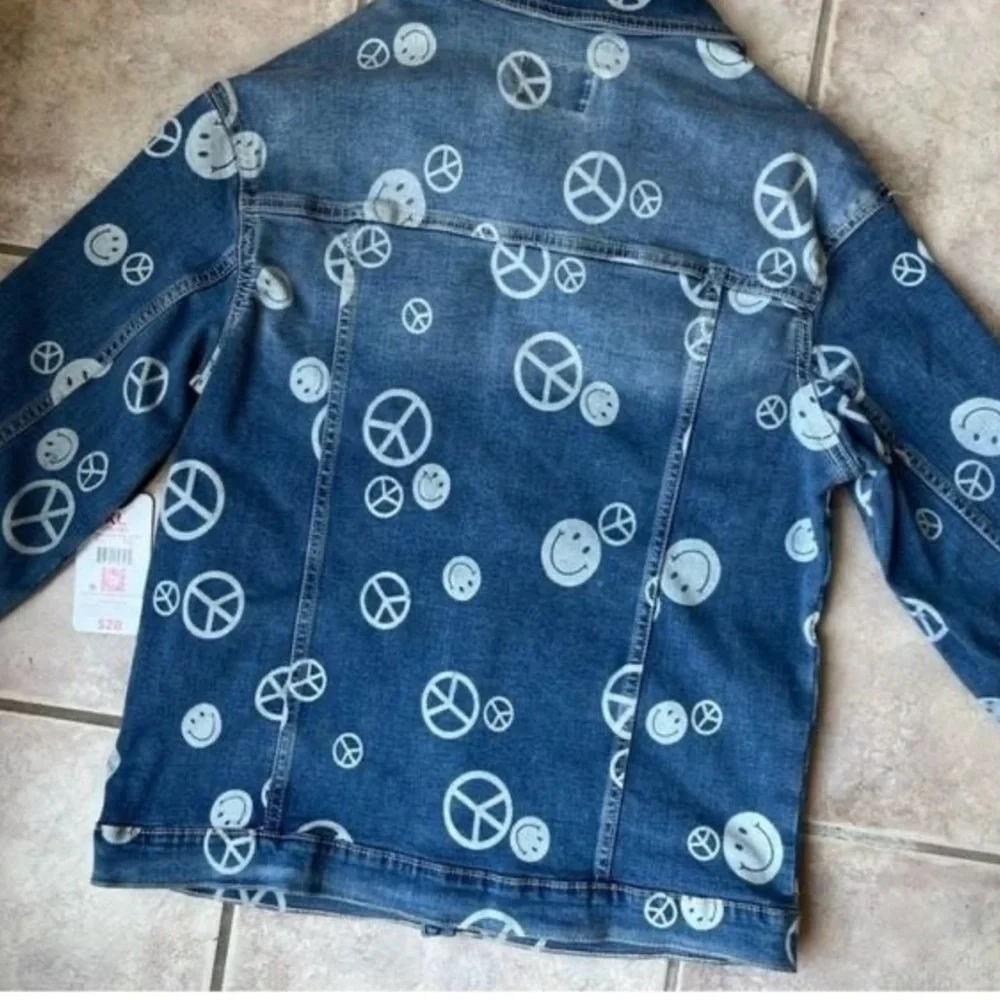Stranger Things X Justice Girls Jean Jacket | Peace & Smiley Faces | M | 7-8